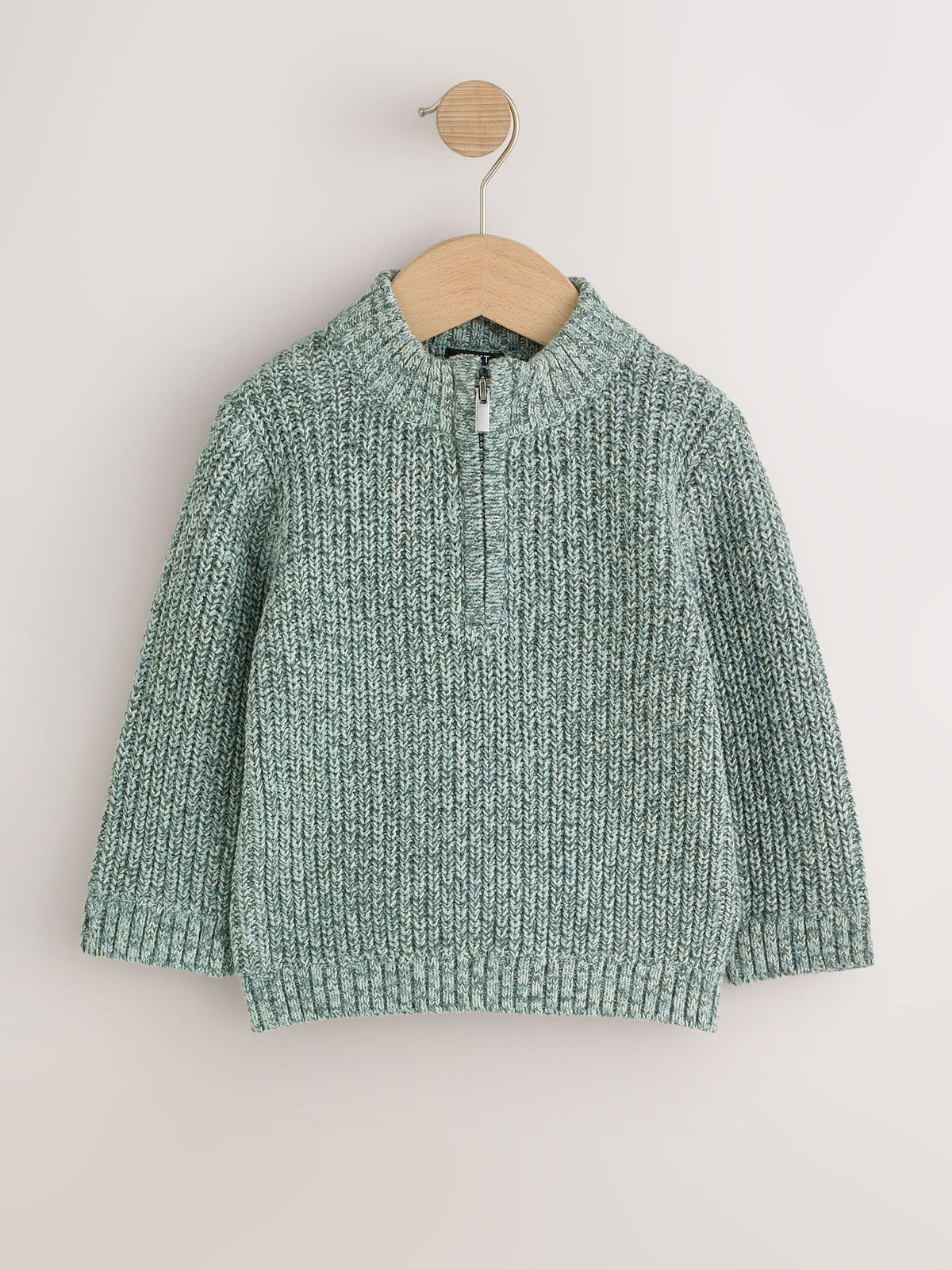 Teal Blue Zip Neck Knitted Cable Jumper (3mths-7yrs)