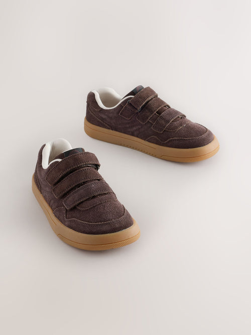 Chocolate Brown Standard Fit (F) Barefoot Leather Touch Fastening Trainers