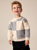 Grey/White Checkerboard Knit Crew Neck Jumper (3mths-7yrs)