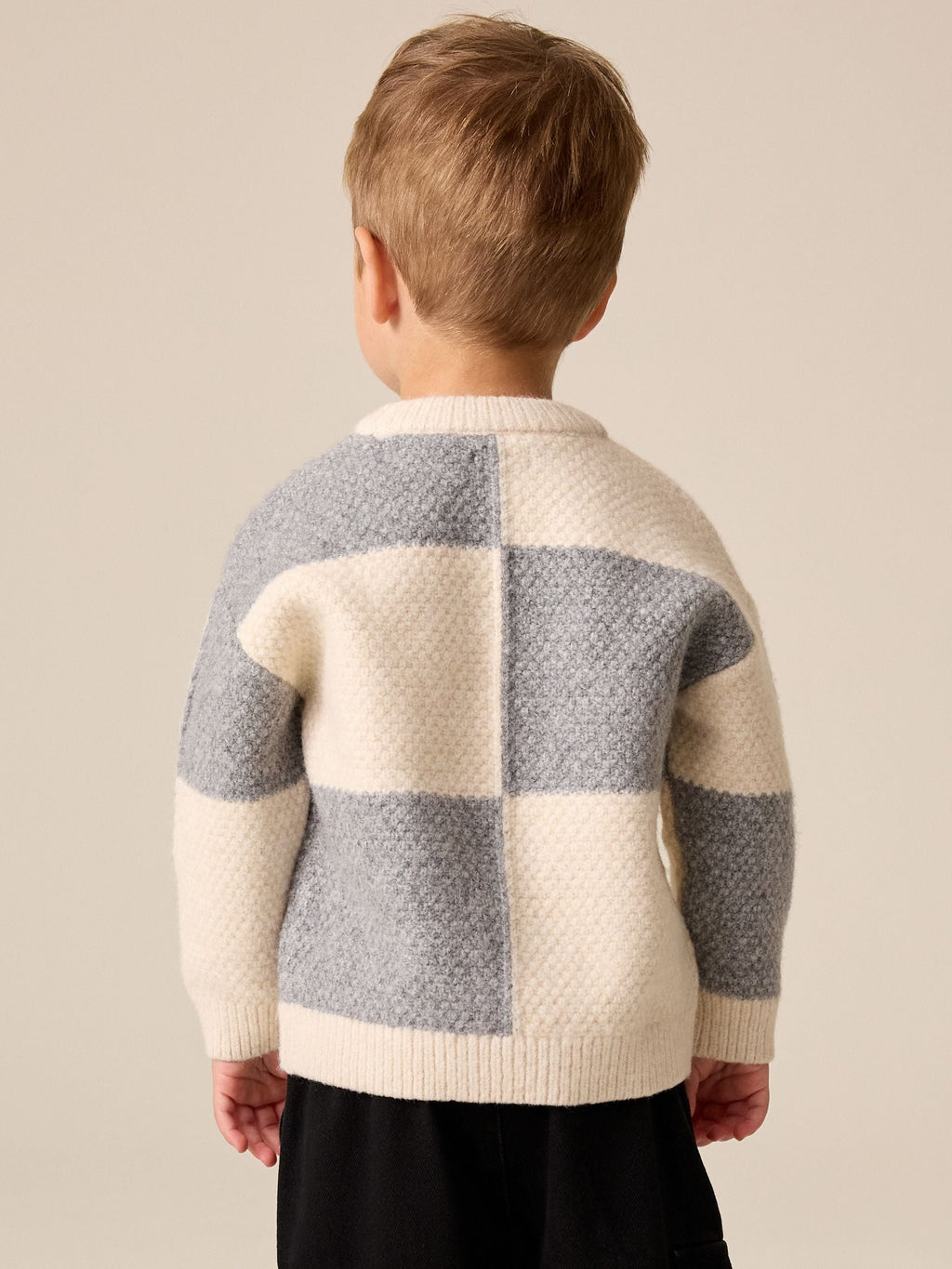 Grey/White Checkerboard Knit Crew Neck Jumper (3mths-7yrs)