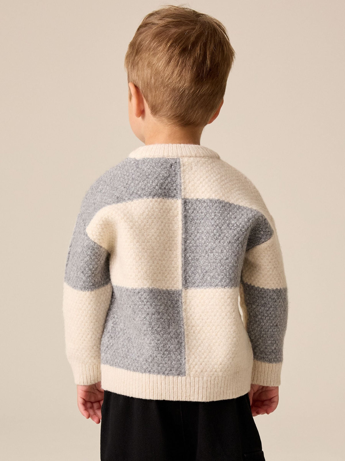 Grey/White Checkerboard Knit Crew Neck Jumper (3mths-7yrs)