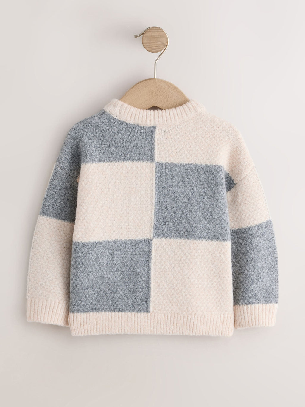 Grey/White Checkerboard Knit Crew Neck Jumper (3mths-7yrs)