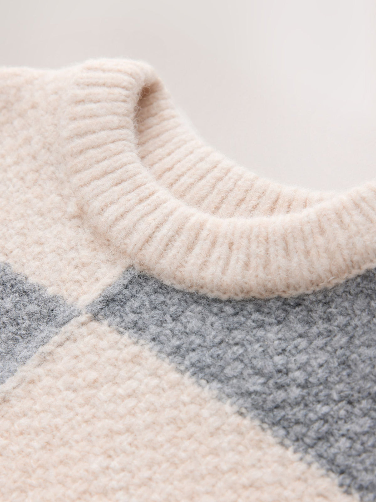 Grey/White Checkerboard Knit Crew Neck Jumper (3mths-7yrs)
