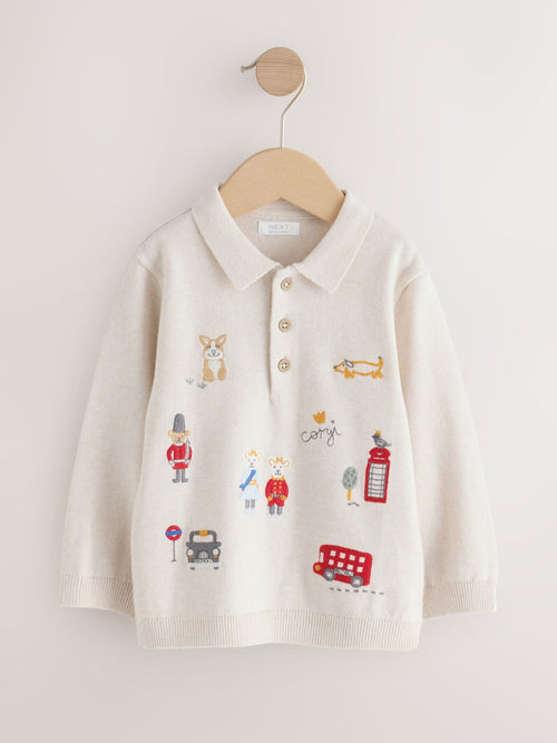 Ecru Long Sleeve Knitted Polo Shirt (3mths-7yrs)
