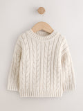 Neutral Cream Cable Knit Crew Neck Jumper (3mths-7yrs)