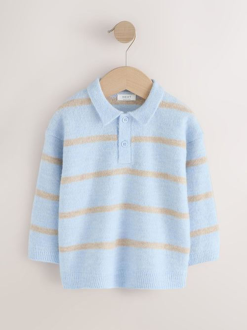 Blue/Neutral Knitted Stripe Polo Shirt (3mths-7yrs)