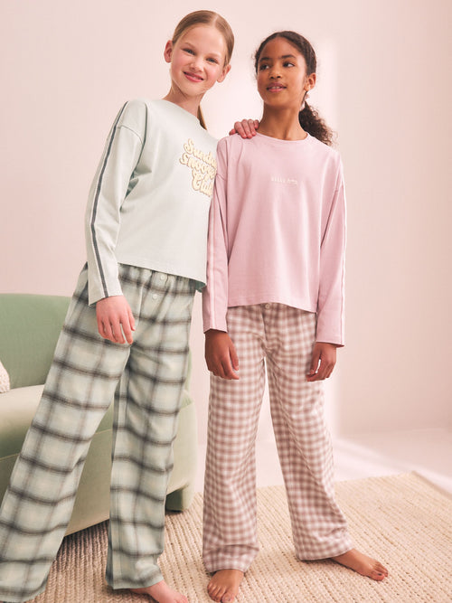 Green/Pink Woven Wide Leg Pyjamas 2 Pack (3-16yrs)