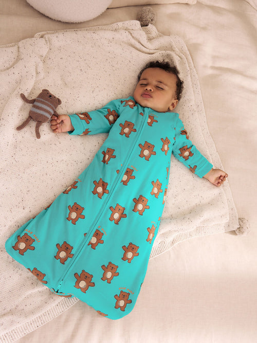 Green Bear Hugs 2.5 Tog Removable Sleeve Baby Sleep Bag