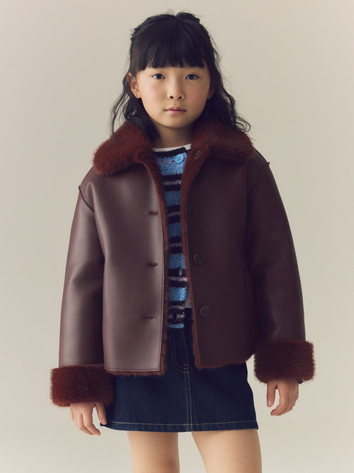 Burgundy Red Faux Shearling Jacket (3-16yrs)