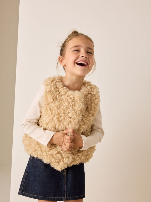 Neutral Curly Faux Fur Gilet (3-16yrs)