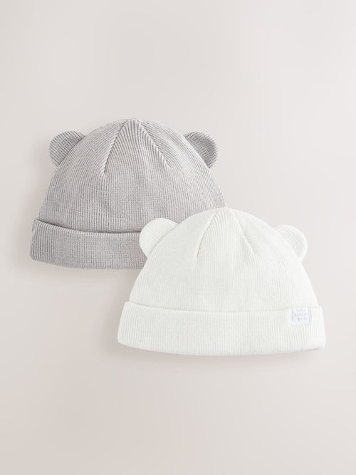 Grey / Cream Rib Baby Beanie Hats 2 Pack