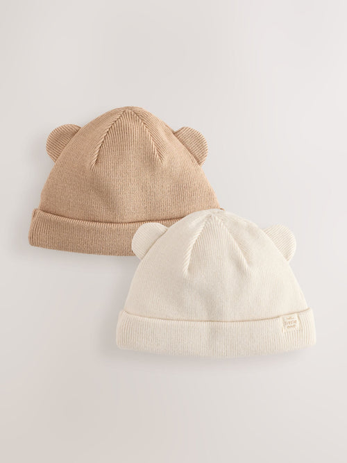 Neutral / Tan Rib Baby Beanie Hats 2 Pack