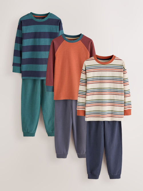 Orange/Navy/Green Stripe Long Sleeve Jogger Pyjamas Set 3 Pack (3-16yrs)
