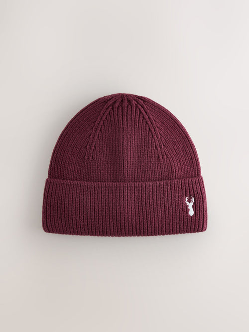 Plum Purple Stag Embroidered Knitted  Beanie Hat (1-16yrs)