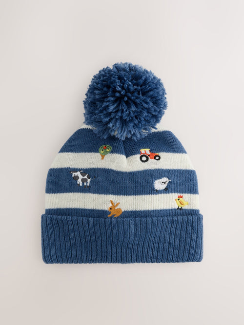 Blue Farm Embroidered Pom Beanie (3mths-16yrs)