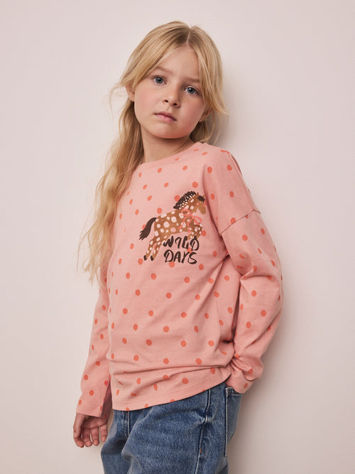 Pink Spot Horse Long Sleeve Top (3-16yrs)