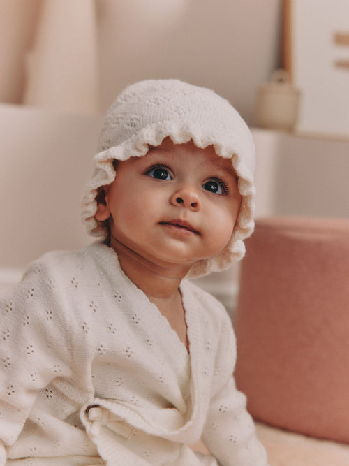 White Knitted Frill Baby Hat