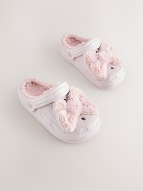 Pink Bow Fur Lined Slipper Clogs
