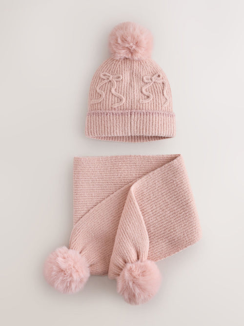 Pink Pom Scarf and Beanie Set (3-16yrs)