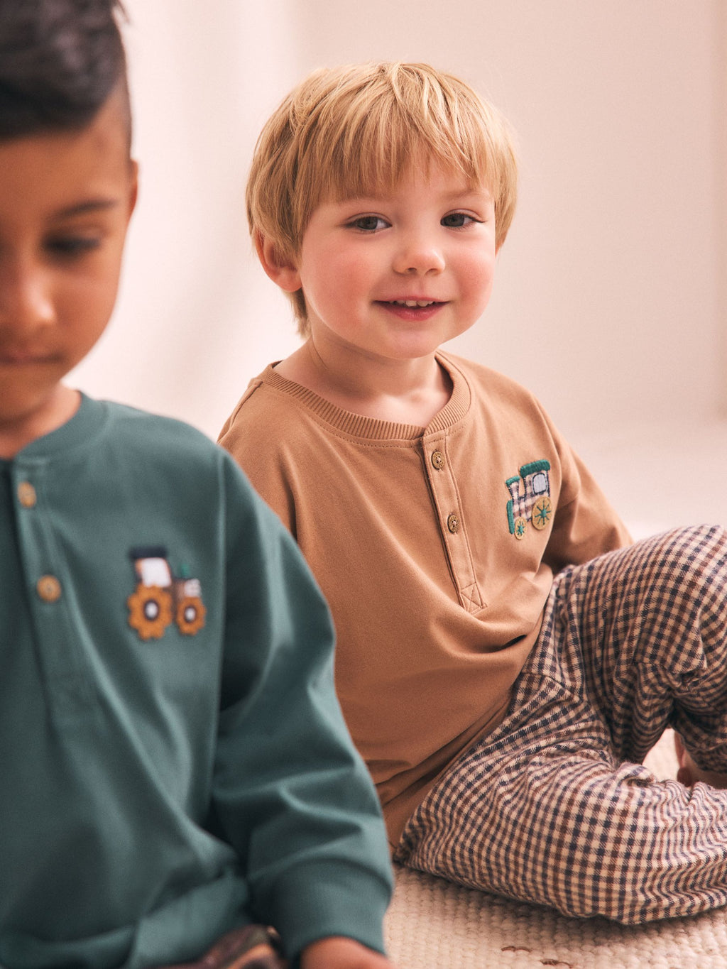 Tan/Teal/Rust Transport Check Woven Bottom Pyjamas 3 Pack (9mths-12yrs)