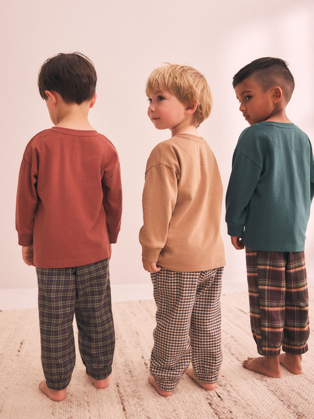 Tan/Teal/Rust Transport Check Woven Bottom Pyjamas 3 Pack (9mths-12yrs)