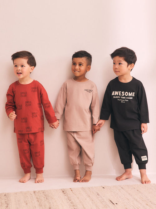 Black/Red/Stone Long Sleeve Jogger Pyjamas 3 Pack (9mths-11yrs)