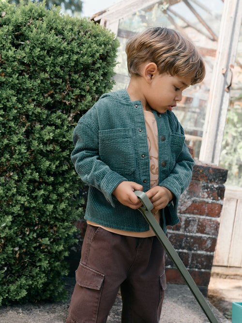 Dark Green Hooded Corduroy Overshirt & T-Shirt Set 2 Piece (3mths-7yrs)