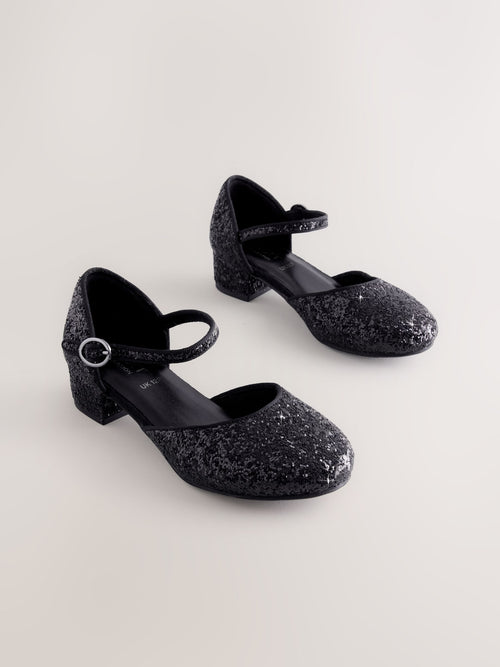 Black Glitter Wide Fit (G) Two Part Heeled Shoes