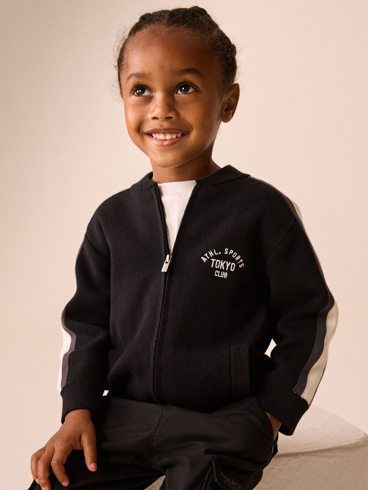 Black/White Zip Up Knitted Bomber Cardigan (3mths-7yrs)