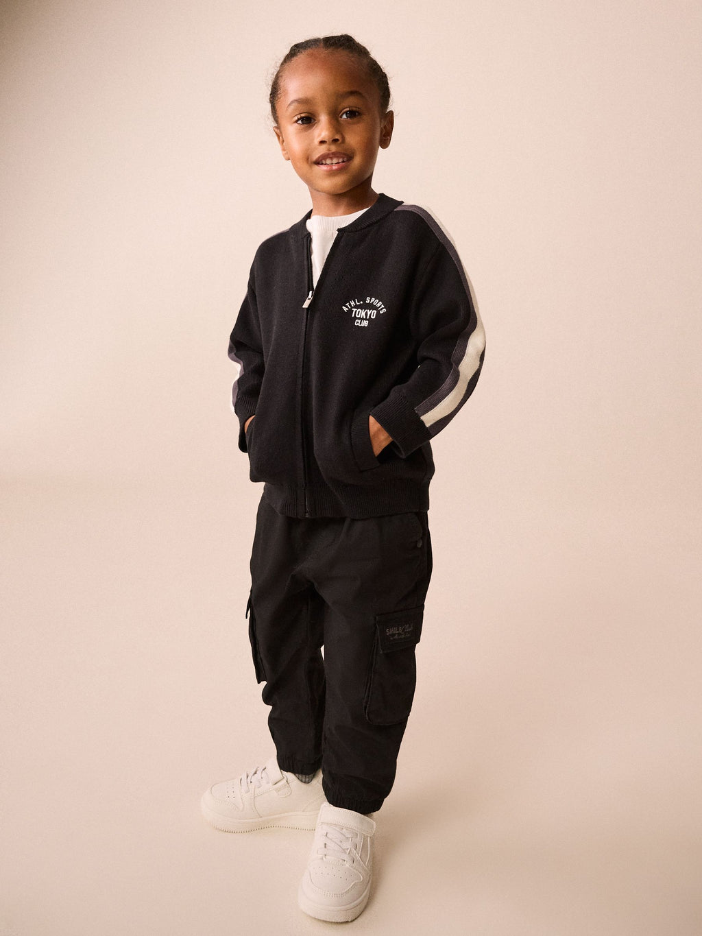 Black/White Zip Up Knitted Bomber Cardigan (3mths-7yrs)