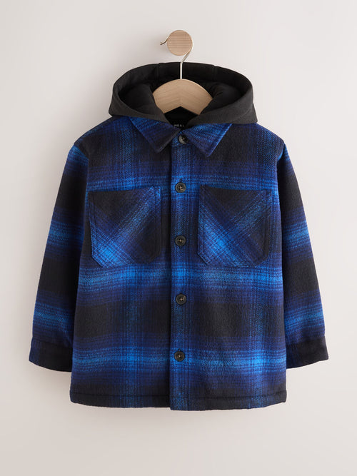 Cobalt Blue Check Borg Lined Hooded Shacket (3-16yrs)