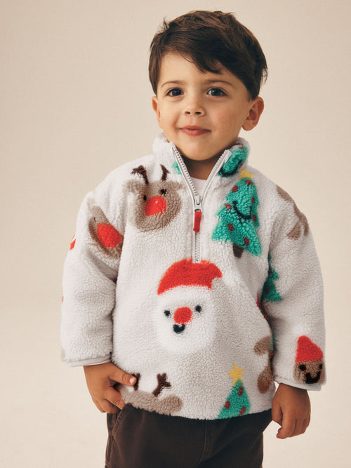 Multi All Over Printed Christmas Zip Neck Fleece (3mths-7yrs)