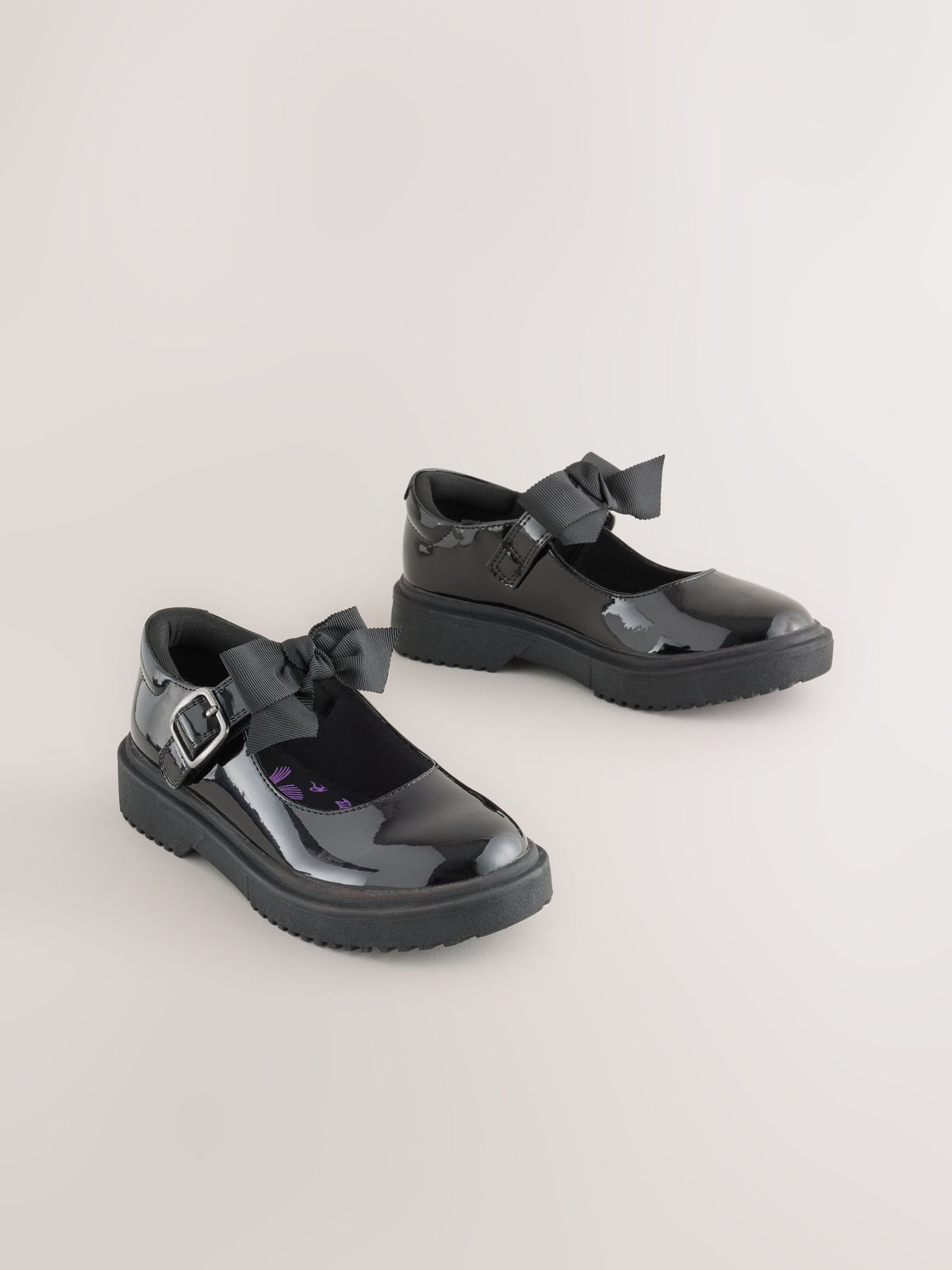 Black Patent Standard Fit (F) Bow Chunky Mary Jane School Shoes