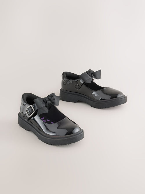Black Patent Standard Fit (F) Bow Chunky Mary Jane School Shoes