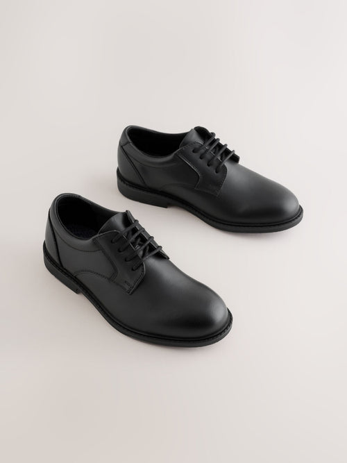 Black Standard Fit (F) Leather Lace-Up School Shoes