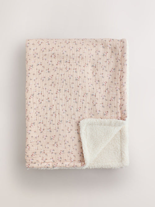 Pink Ditsy Floral Muslin Baby Fleece Blanket