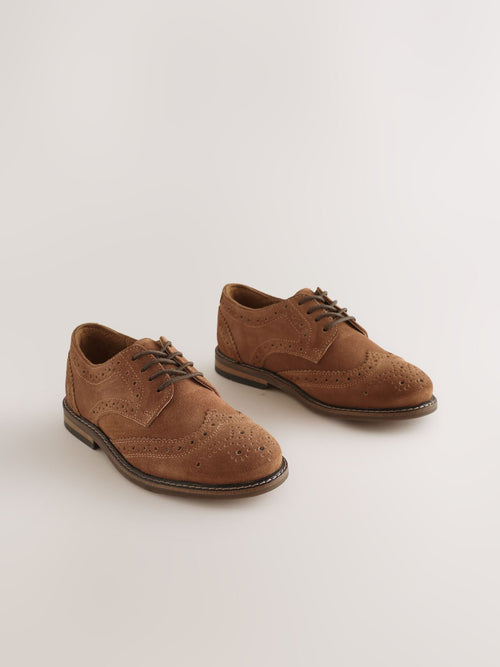 Tan Brown Suede Standard Fit (F) Leather Laceup Brogue Shoes