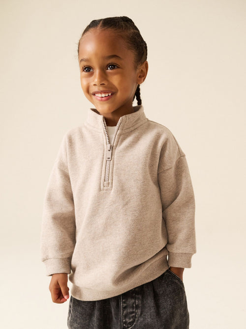 Oatmeal Marl Soft Touch Half Zip Neck Sweat Top (3mths-7yrs)
