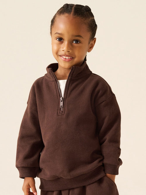 Chocolate Brown Soft Touch Half Zip Neck Sweat Top (3mths-7yrs)