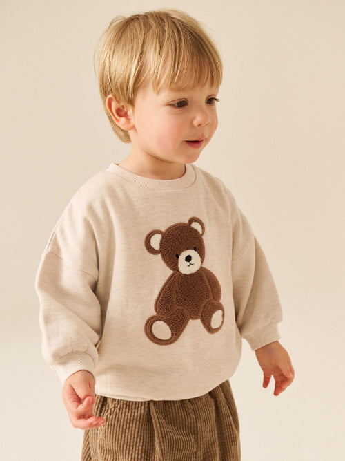 Ecru Bear Printed Crew Neck Sweat Top (3mths-7yrs)