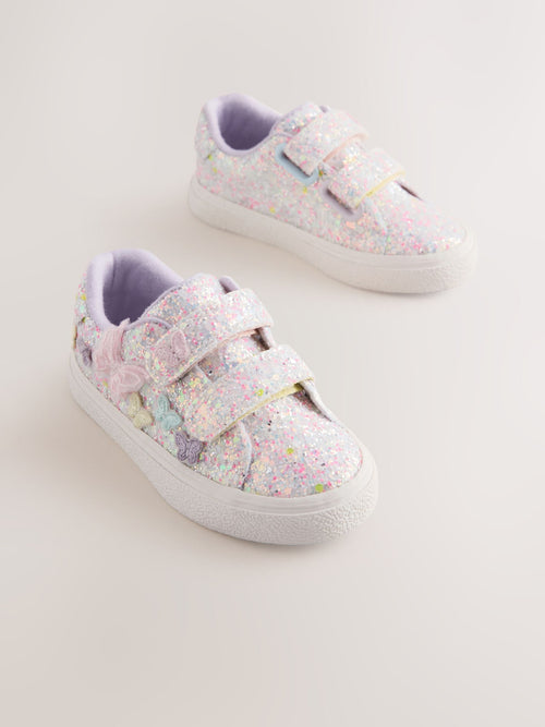 Multi Pastel Glitter Standard Fit (F) Butterfly Touch Fasten Strap Trainers