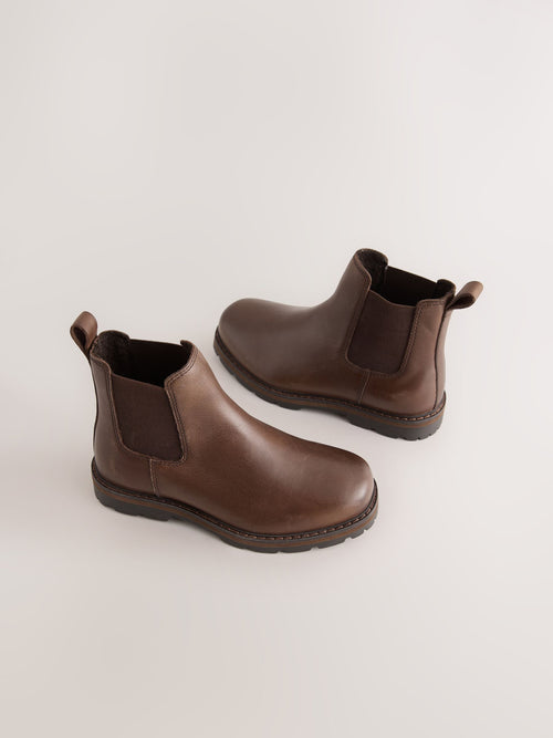 Brown Standard Fit (F) Leather Square Toe Chelsea Boots