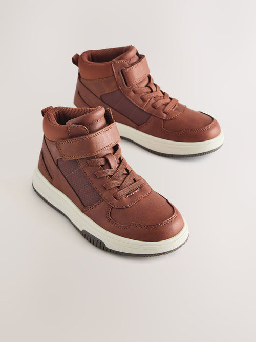 Tan Brown High Top Touch Fastening and Elastic Lace Trainers