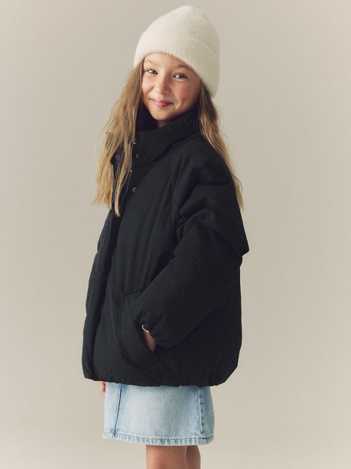 Black Diamanté Shower Resistant Padded Coat (3-16yrs)