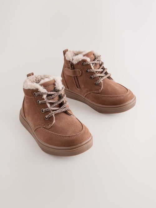 Tan Brown Warm Lined Lace up Boots