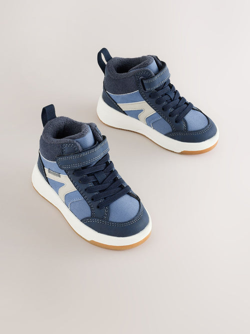 Navy Touch Fastening Elastic Lace Hi-Top Trainers