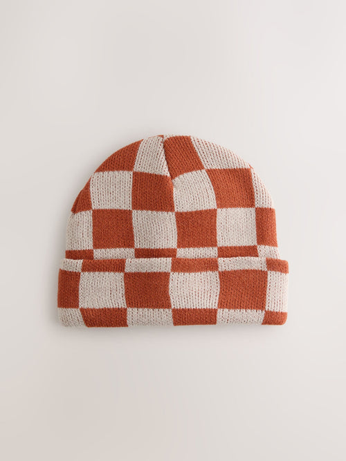 Rust/Ecru Check Beanie Hat (1-16yrs)