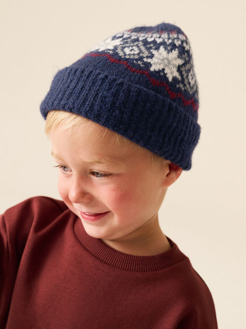 Navy/White Fairsle Kintted Beanie Hat (3mths-16yrs)