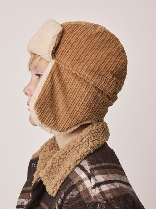 Camel/Ecru Corduroy Trapper Hat (1-16yrs)