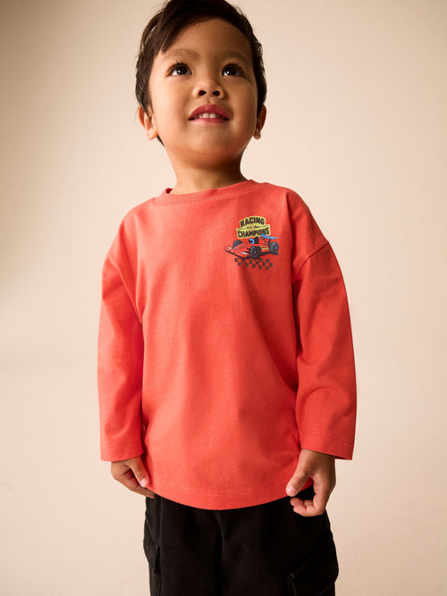 Red Racing Car Long Sleeve Back Graphic T-Shirt (3mths-10yrs)